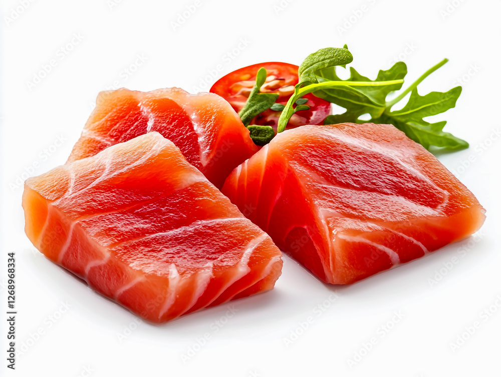 Sashimi Sushi with Fresh Salmon Slices, Isolated on White Background Sashimi Sushi with Fresh Salmon Slices, Isolated on White Background