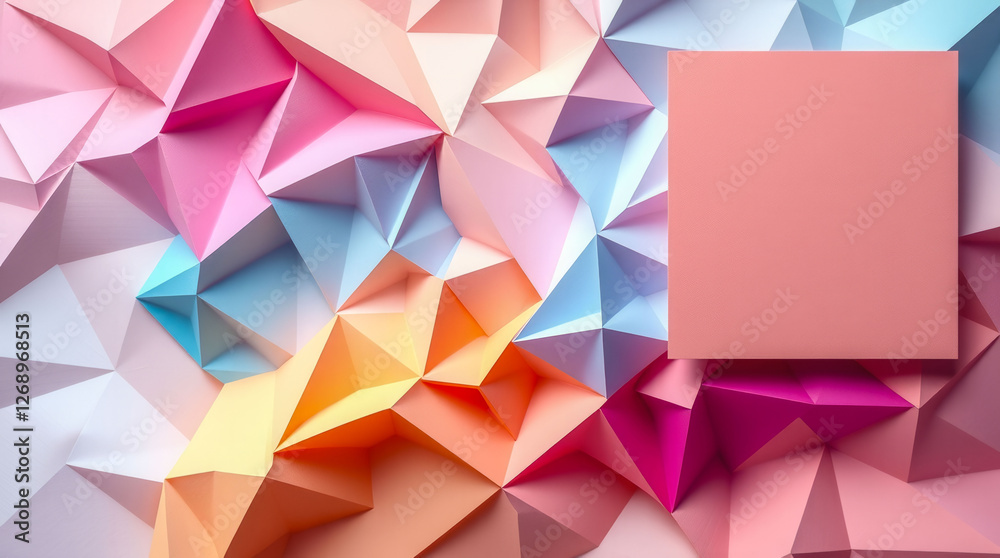 A colorful abstract background with a pink square in the middle. The background is made up of triangles and the square is pink A colorful abstract background with a pink square in the middle. The background is made up of triangles and the square is pink