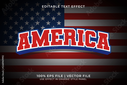 America 3D Editable Vector Text Effect. Red and Blue Text Effect