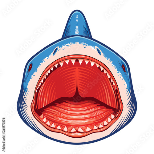 Create a hyperrealistic vector illustration of a basking shark, showcasing intricate detail in its skin texture and gill slits, swimming gracefully in the ocean.