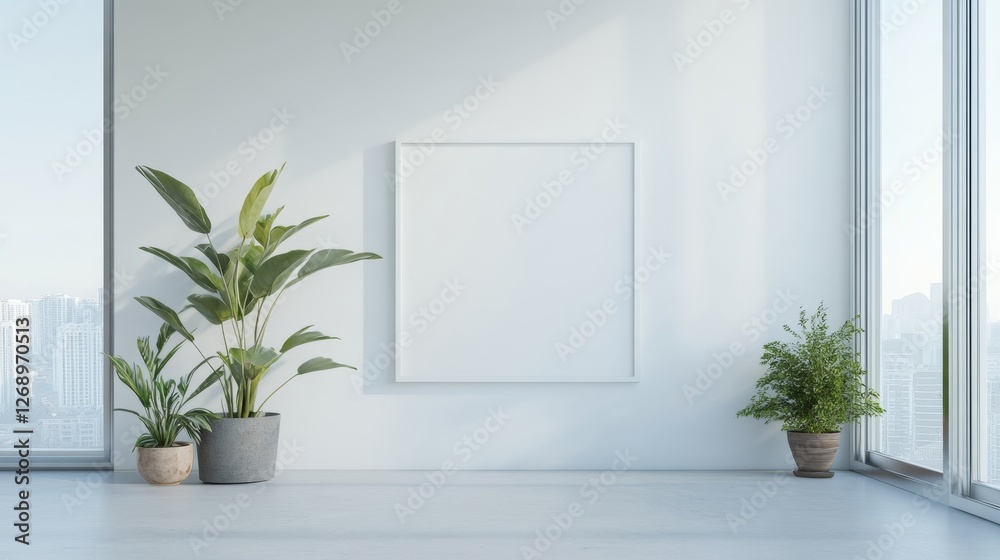 Expansive Minimalist Apartment with Greenery and Blank Canvas Expansive Minimalist Apartment with Greenery and Blank Canvas