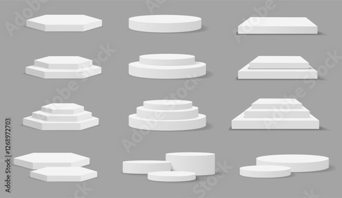 Collection White Podium With Grey Background