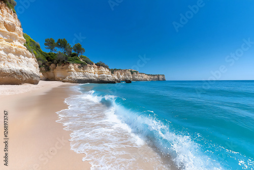  algarve summer midday cliff waves
