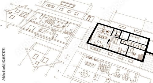 residential architecture house plan 3d illustration