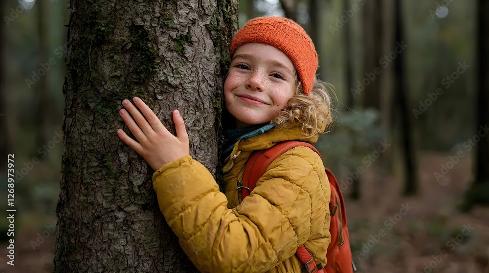 Child embracing tree in a lush forest nature photography peaceful environment warm colors joyful expression Child embracing tree in a lush forest nature photography peaceful environment warm colors joyful expression