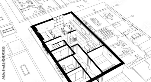 residential architecture house plan 3d illustration