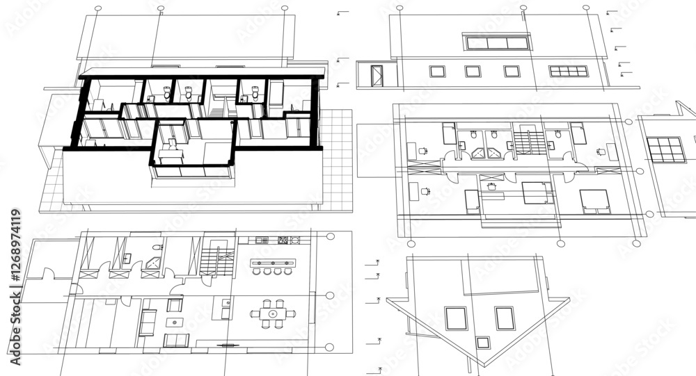residential architecture house plan 3d illustration residential architecture house plan 3d illustration