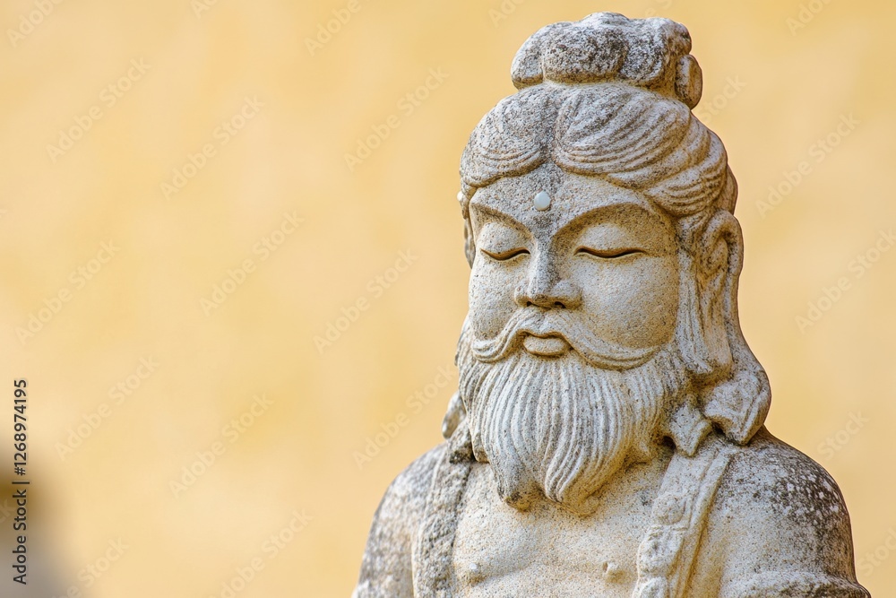 Stone statue of a serene bearded man with closed eyes Stone statue of a serene bearded man with closed eyes