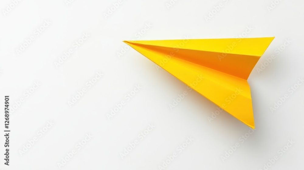 A bright yellow paper airplane soaring through a white background, symbolizing creativity, fun, and playful leisure activities. A bright yellow paper airplane soaring through a white background, symbolizing creativity, fun, and playful leisure activities.