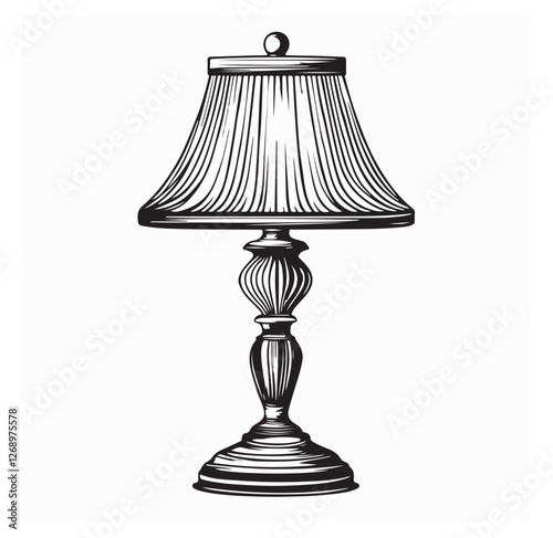 Vintage Table Lamp Vector Image Isolated on white background.