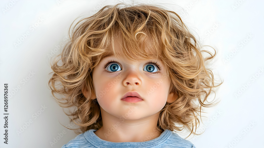 Toddler, curious gaze, white background, studio portrait, child model Toddler, curious gaze, white background, studio portrait, child model
