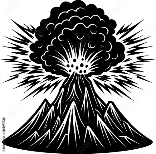 abstract illustration of volcano erupting exploding lava fire thick smoke