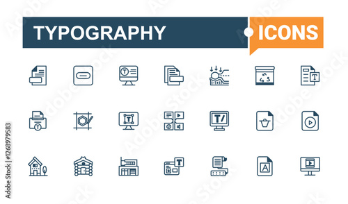 Typography icon set. Includes thin line tool, art, paintbrush, element, digital, creativity, brain, studio. Thin icon design. Vector icons editable stroke.