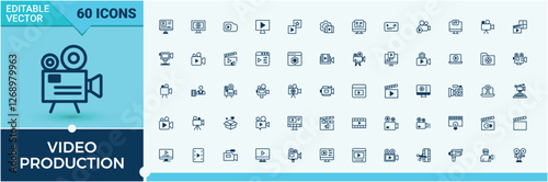Video Production simple icon. Related to television, play, photo, web, player, entertainment, collection, media. Simple line vector. Editable stroke.