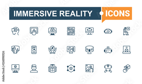 Immersive Reality modern icon. Includes thin line internet, simulation, device, eye, game, augmented reality, control, gaming. Outline symbol collection. Editable stroke.