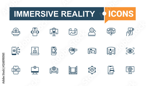Immersive Reality modern icon. Includes thin line internet, simulation, device, eye, game, augmented reality, control, gaming. Outline symbol collection. Editable stroke.