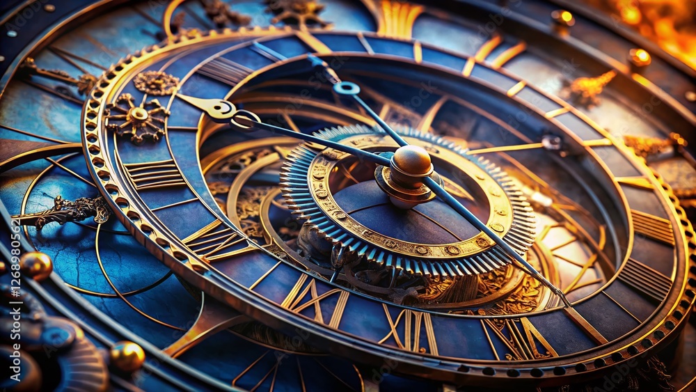 Obraz premium Intricate Details of an Astronomical Clock Face: Macro Photography