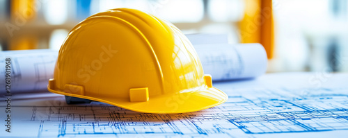 Gorro de seguridad sobre planes arquitectónicos
