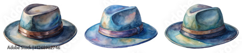 Watercolor hats illustration, stylish headwear design, artistic fashion accessories, creative digital art.