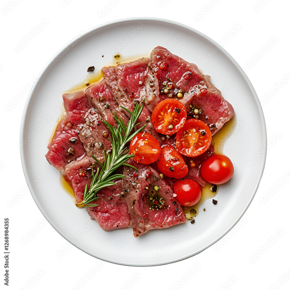 Delicious Seared Beef Steak with Rosemary, Cherry Tomatoes, and Spices
