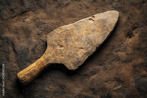 Stone age tool lying on a textured earthen surface