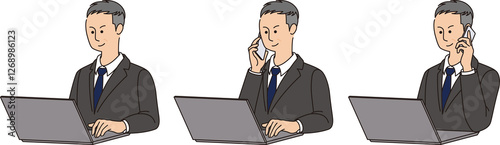 ノートパソコンで仕事をする50～60代男性ビジネスマン3 businessman