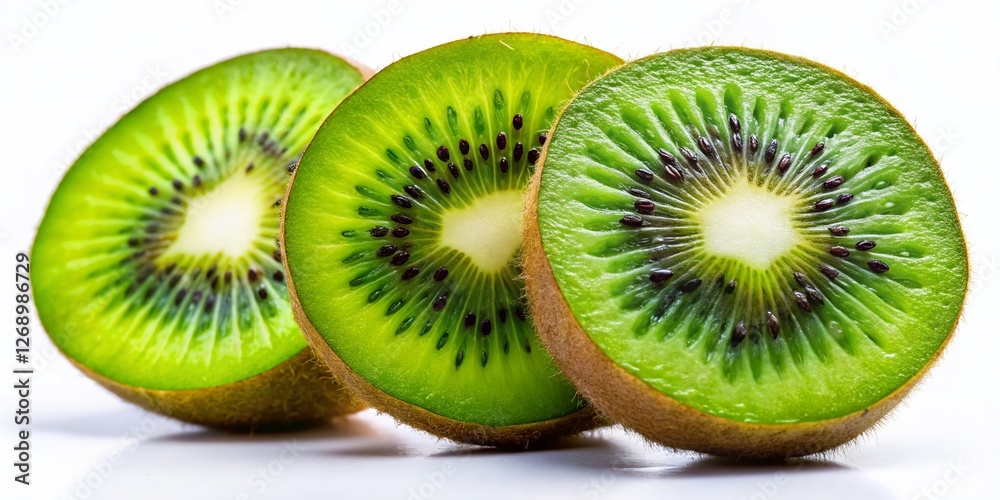 Fototapeta premium Juicy Sliced Kiwi Fruit Isolated on White Background - Fresh, Healthy, Vitamin C