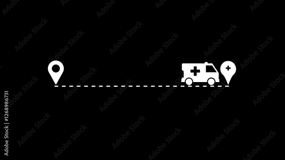 Ambulance Icon on Platform – Glowing Emergency Medical Vehicle Symbol for Healthcare and Navigation.on black background.