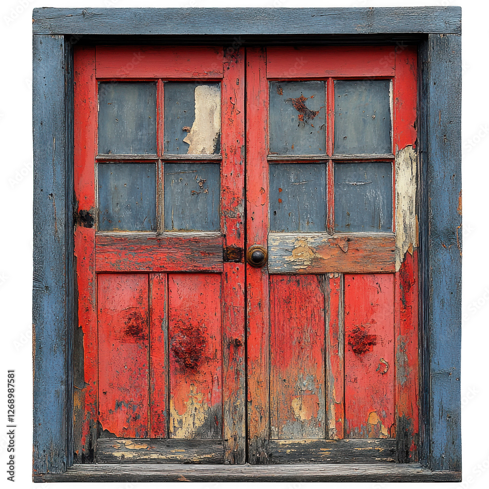 19th-century door with rusted panels and peeling paint isolated on transparent background.PNG 19th-century door with rusted panels and peeling paint isolated on transparent background.PNG