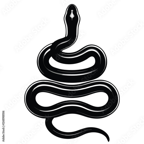 A fully black silhouette of a coiled snake in a dynamic pose,