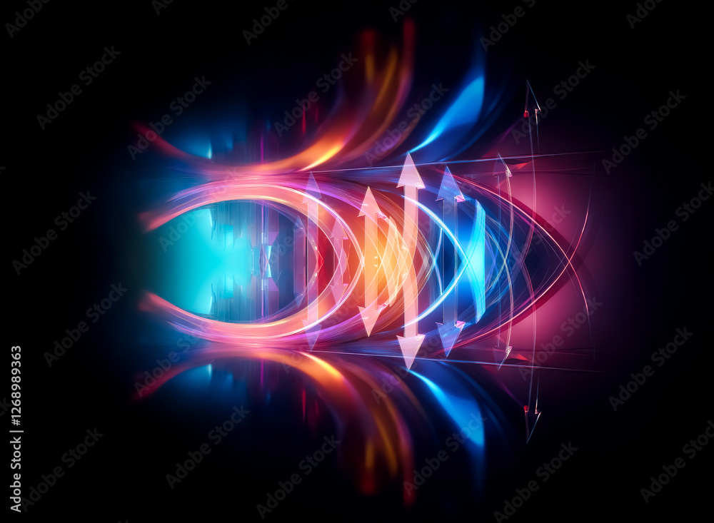 Abstract symmetrical design with vibrant, glowing colors on a dark backdrop. Dynamic light forms create a modern, artistic piece with flowing energy and bright illumination. Abstract symmetrical design with vibrant, glowing colors on a dark backdrop. Dynamic light forms create a modern, artistic piece with flowing energy and bright illumination.