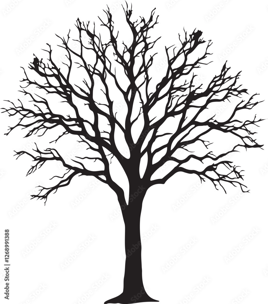 Fototapeta premium Silhouette of Bare and Leafy Trees - Detailed Vector Tree Illustration Set