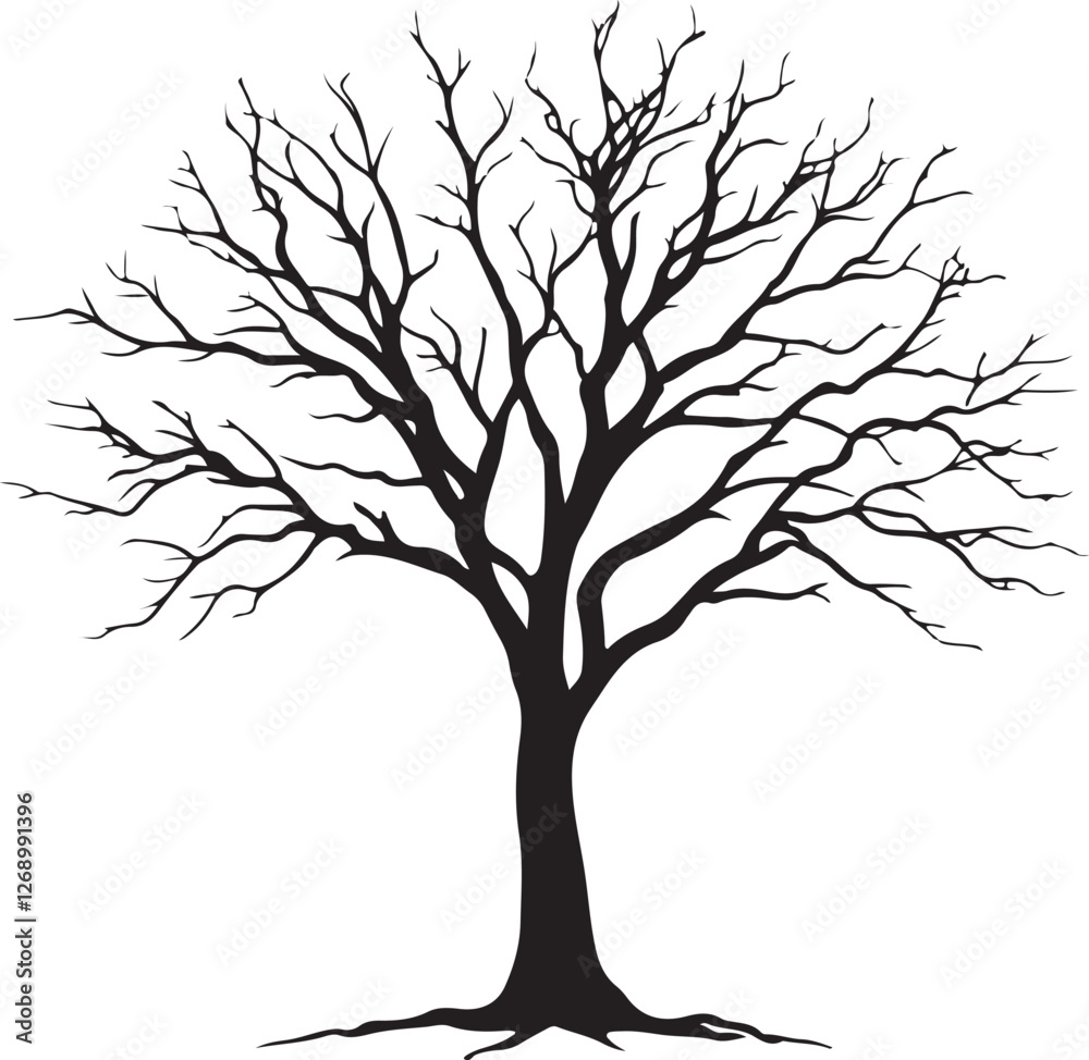 Obraz premium Silhouette of Bare and Leafy Trees - Detailed Vector Tree Illustration Set