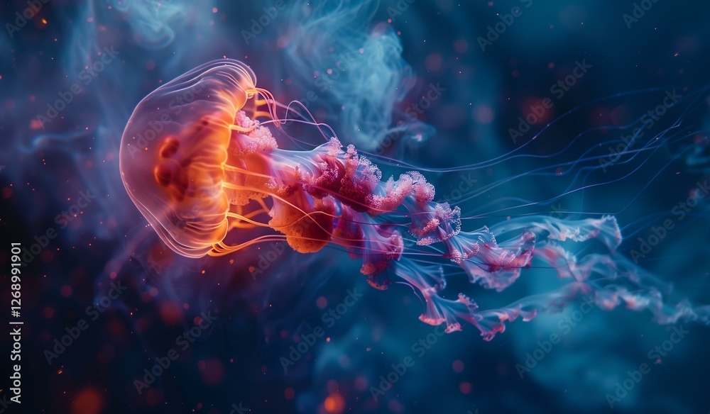 Fototapeta premium Spectacular Underwater Scene of a Vibrant Jellyfish with Glowing Tentacles