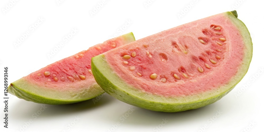 Fresh guava slice on white background, natural, juicy, ripe, tropical, healthy Fresh guava slice on white background, natural, juicy, ripe, tropical, healthy
