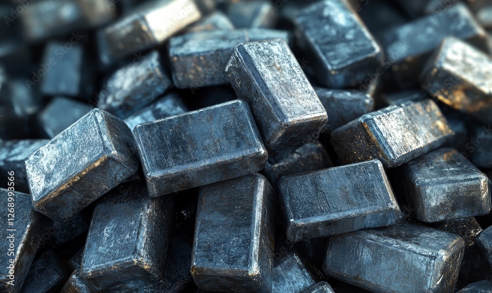 Pile of rectangular grey metal blocks. Pile of rectangular grey metal blocks.