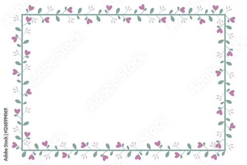 Purple Rectangular Framed Or Wreath With Love Purple Flowers And Leaves