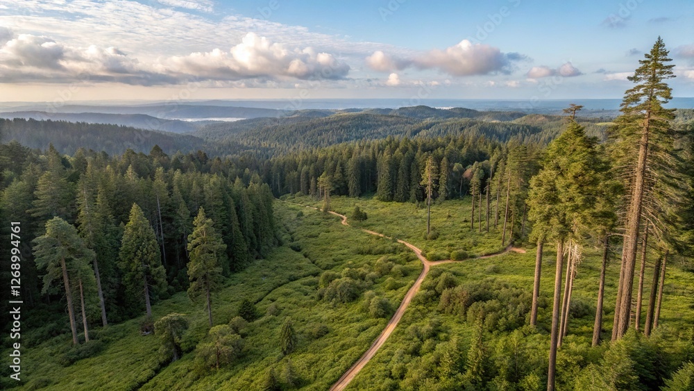 Obraz premium Aerial Drone View of Redwood National Park, USA