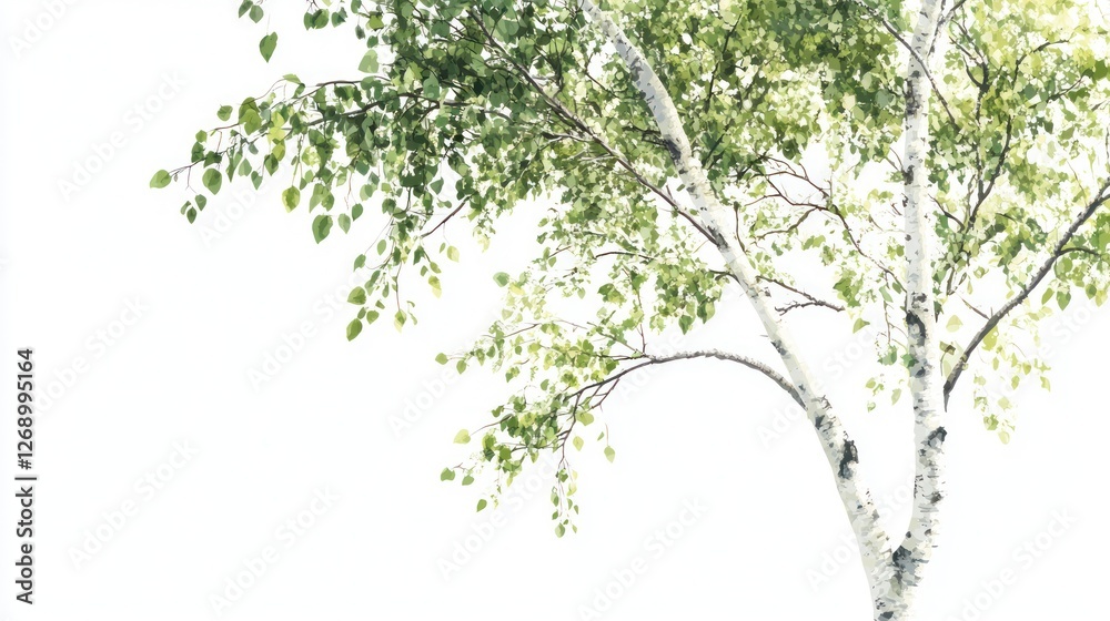 Young birch tree, leaves, spring, white background, nature Young birch tree, leaves, spring, white background, nature