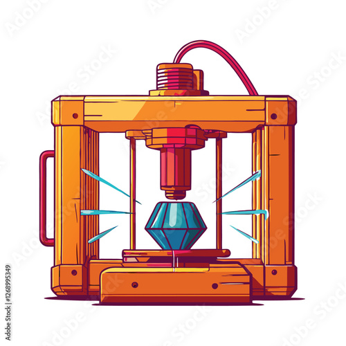 Create a photorealistic vector illustration of a futuristic, advanced 3D printer with intricate details, showcasing its build plate and nozzle.  Highlight its technological sophistication.