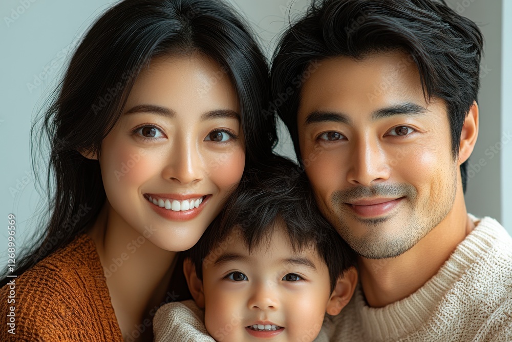 Family poses together for a joyful portrait in a bright indoor setting capturing smiles and warmth Family poses together for a joyful portrait in a bright indoor setting capturing smiles and warmth