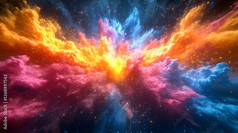 Fototapeta premium Colorful cosmic nebula explosion, space background, digital art, abstract