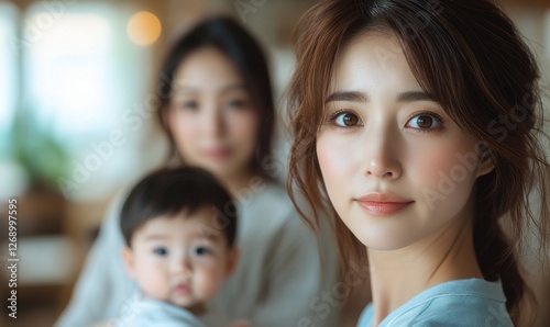 Candid moment of a smiling woman with a baby in a cozy indoor setting during the day, capturing warmth and family bonds