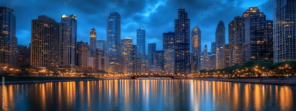 Fototapeta premium Chicago skyline by night