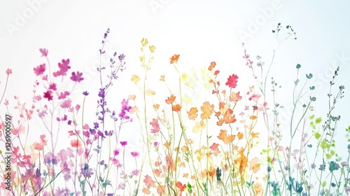 Fototapeta Naklejka Na Ścianę i Meble -  Beautiful seamless floral water color pattern Set, watercolor wild flowers, leaves and grass,Collection botanic garden elements. Vector isolated illustration in rustic or vintage style,copy space.
