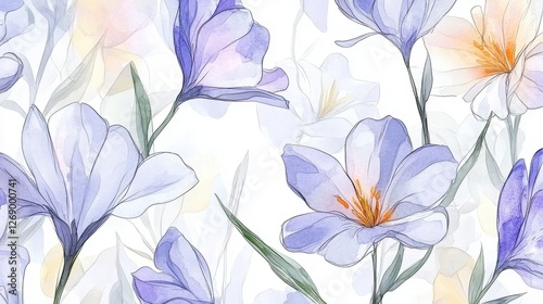 Wallpaper Mural Beautiful seamless floral water color pattern Set, watercolor wild flowers, leaves and grass,Collection botanic garden elements. Vector isolated illustration in rustic or vintage style,copy space. Torontodigital.ca