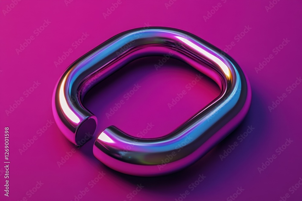 Chrome rounded square link resting on a pink surface Chrome rounded square link resting on a pink surface