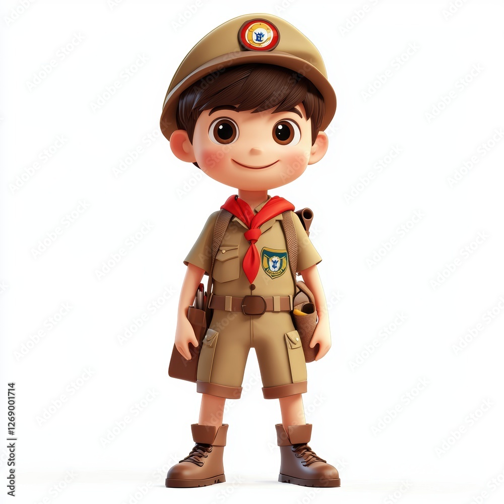 Cute boy scout in uniform with a friendly smile isolated on white Cute boy scout in uniform with a friendly smile isolated on white