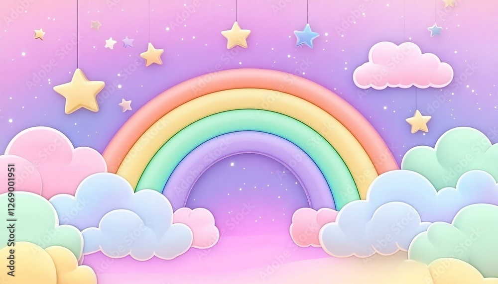 Holographic fantasy rainbow background with clouds and stars. Pastel color sky. Magical landscape abstract fabulous pattern. Holographic fantasy rainbow background with clouds and stars. Pastel color sky. Magical landscape abstract fabulous pattern.