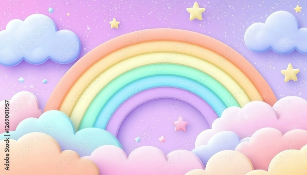 Holographic fantasy rainbow background with clouds and stars. Pastel color sky. Magical landscape abstract fabulous pattern. Holographic fantasy rainbow background with clouds and stars. Pastel color sky. Magical landscape abstract fabulous pattern.